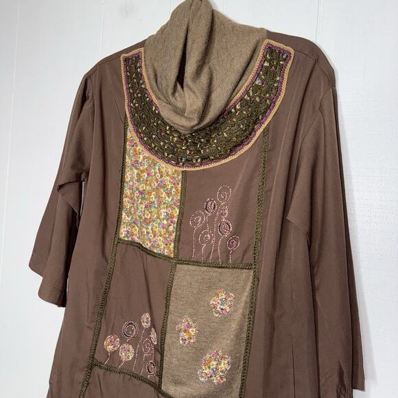 Sacred Threads Women’s Cowl Neck Shift Dress Floral Embroidery Boho Hippie XL - Picture 3 of 5